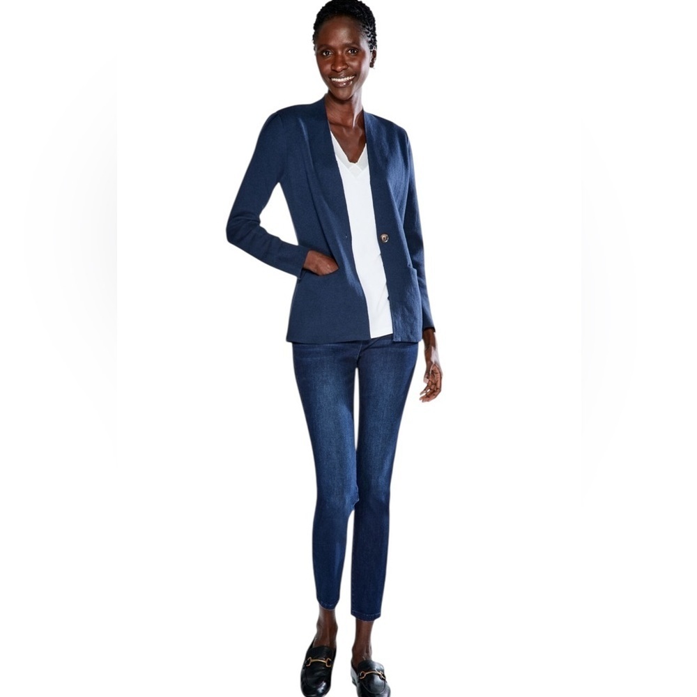 NIC+ZOE Blue Cardigan Sweater V-Neck Fitted FEMME SLEEVE JACKET size Small - Picture 3 of 13